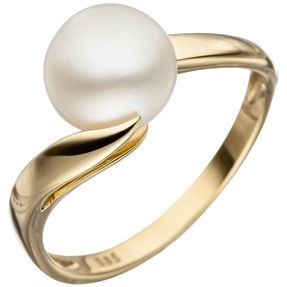 Ring Damenring mit Perle Süßwasser Zuchtperle weiß 585 Gold Gelbgold Goldring