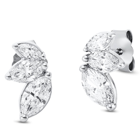 Ohrstecker aus 750 Weißgold 6 Diamanten Navette-Schliff 0,69ct TW-SI 9x5,3mm