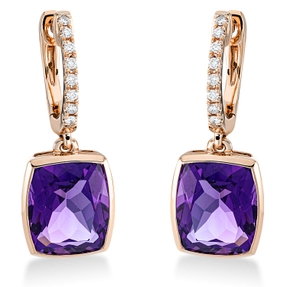 Ohrschmuck Ohrhänger 750 Rotgold 2 Amethyste 6,5ct lila 16 Brillanten 0,1ct TW-SI