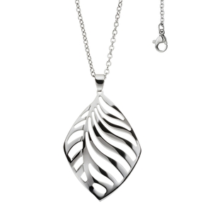 Rundankerkette Collier mit Anhänger Halsschmuck Blattsilhouette Edelstahl 47cm Rundankerkette Collier mit Anhänger Halsschmuck Blattsilhouette Edelstahl 47cm