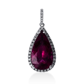 Anhänger Tropfen 750 Weißgold Rubellit 4,14ct pink 32 Brillanten 0,29ct TW-VSI