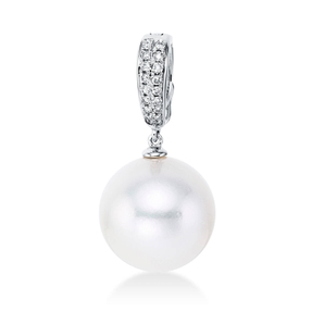 Anhänger 750 Weißgold Südsee-Perle 13,5mm 18 Brillanten 0,11ct W-SI 27,1x9,8mm