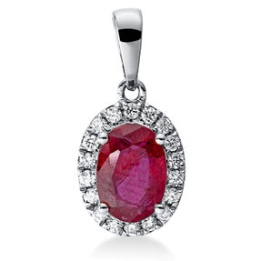 Anhänger Oval 750 Weißgold Rubin 0,95ct rot 18 Brillanten 0,12ct TW-SI 15,5x7,5mm