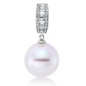 Anhänger 750 Weißgold Südsee-Perle 11mm weiß 28 Diamanten 0,23ct W-SI 23,5x4mm