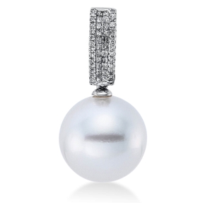 Anhänger aus 750 Weißgold Südsee-Perle 13,5mm weiß 50 Diamanten 0,25ct W-SI
