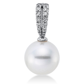 Anhänger aus 750 Weißgold Südsee-Perle 10mm weiß 14 Brillanten 0,08ct W-SI