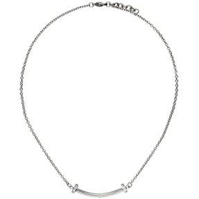 Collier Halskette Ankerkette Stäbchen-Anhänger & Zirkonia weiß Edelstahl 45cm