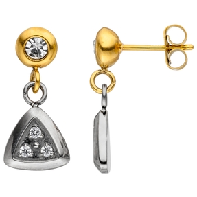 Ohrstecker Dreieck Hängerstecker Swarowski Elements & Zirkonia Edelstahl bicolor