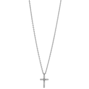 Collier Kreuz aus 750 Gold Weißgold 12 Brillanten 0,03ct TW-SI L:42cm