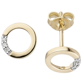 Ohrstecker Ohrringe Kreise 6 Diamanten Brillanten 585 Gold Gelbgold rund flach