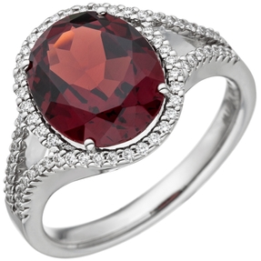 Ring Damenring mit Granat rot & 66 Diamanten Brillanten 585 Gold Weißgold