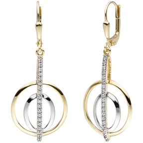 Ohrhänger Ohrringe Boutons mit Zirkonia 375 Gold Gelbgold teilrhodiniert bicolor