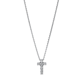 Collier Kreuz aus 750 Gold Weißgold 7 Brillanten 0,1ct TW-SI L:42cm