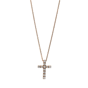 Collier Kreuz aus 750 Gold Rotgold 11 Brillanten 0,16ct TW-SI L:42cm