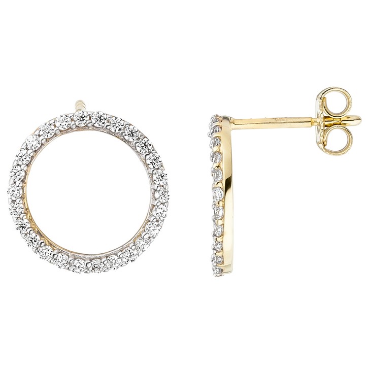 Hängerstecker 2 Ringe mit Zirkonia 375 Gelbgold