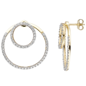 Ohrhänger Goldohrringe Ohrringe Hängerstecker 2 Ringe Zirkonia 375 Gold Gelbgold