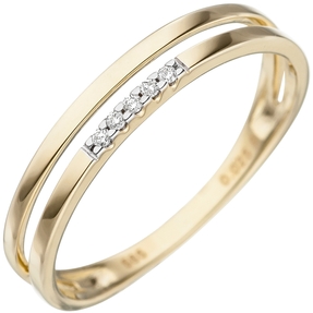 Ring 5 Diamanten 0.025Ct W/P1 Brillanten 2-reihig 585 Gold Gelbgold