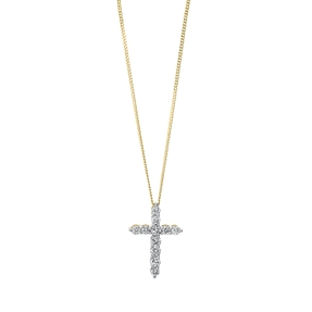 Collier Kreuz aus 750 Gelbgold 11 Brillanten 0,5ct TW-SI L:43cm Fassung rhodiniert Collier Kreuz aus 750 Gelbgold 11 Brillanten 0,5ct TW-SI L:43cm Fassung rhodiniert
