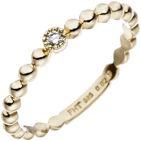 Ring Goldring Kugelring mit Diamant Brillant 0,02 Ct. Solitär 585 Gold Gelbgold