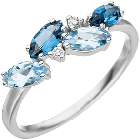 Ring Blautopase hellblau Ovalform & Diamanten 0.03Ct W/SI 585 Gold Weißgold