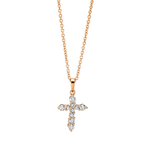 Collier Kreuz aus 750 Gold Rotgold 10 Brillanten 0,29ct TW-SI L:45cm