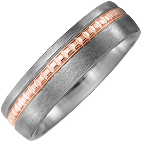 Ring Titanring Partnerring aus Titan mattiert Goldstreifen aus 750 Gold Rotgold