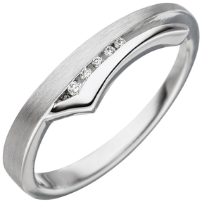 Damen-Ring Goldring mit 5 Diamanten Brillanten 585 Gold Weißgold teilmattiert