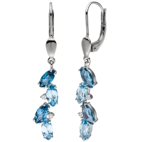 Ohrhänger Ohrringe 4 Diamanten Brillanten Blautopase blau 585 Gold Weißgold