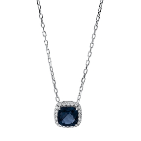Collier aus 750 Weißgold Topas 1,25ct London Blue 20 Brillanten 0,1ct TW-SI L:46cm