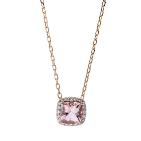 Collier aus 750 Rotgold Morganit 0,86ct rosé 20 Brillanten 0,1ct TW-SI L:45,7cm