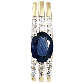 Anhänger mit 12 Diamanten Brillanten Safir blau Ovalform 585 Gold Gelbgold Damen Anhänger mit 12 Diamanten Brillanten Safir blau Ovalform 585 Gold Gelbgold Damen