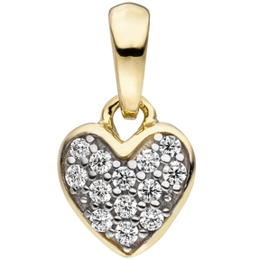 Anhänger Herz Herzchen mit weißen Zirkonia 375 Gold Gelbgold Kinderanhänger