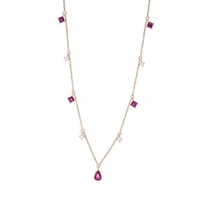 Collier aus 750 Rotgold 5 Rubine 1,1ct rot 4 Brillanten 0,2ct W-SI L:45cm