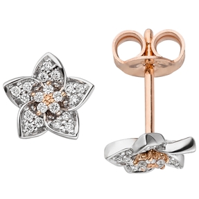 Ohrstecker Blume mit 40 Diamanten Brillanten 585 Gold Rotgold Weißgold bicolor