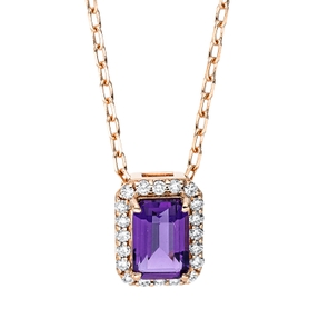 Collier aus 750 Rotgold Amethyst 0,52ct lila 20 Brillanten 0,1ct TW-SI L:45,7cm