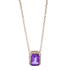 Collier aus 750 Rotgold Amethyst 0,99ct lila 20 Brillanten 0,08ct TW-SI L:45,7cm