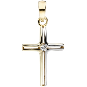 Anhänger Kreuz mit weißen Zirkonia in der Mitte 375 Gold Gelbgold Goldanhänger