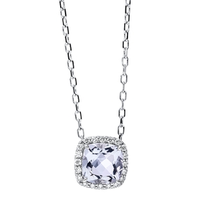 Collier aus 750 Weißgold Amethyst 0,93ct grün 20 Brillanten 0,1ct TW-SI L:45,7cm