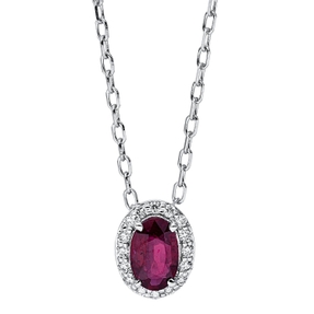 Collier aus 750 Weißgold Rubin 0,65ct rot 16 Brillanten 0,07ct TW-SI L:45,7cm