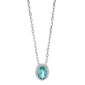 Collier Oval 750 Weißgold Smaragd 0,4ct grün 16 Brillanten 0,07ct TW-SI L:45,7cm