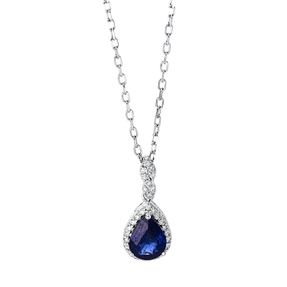 Collier Tropfen aus 750 Weißgold Saphir 0,73ct blau 30 Brillanten 0,09ct TW-SI