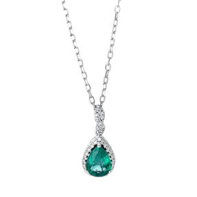 Collier Tropfen aus 750 Weißgold Smaragd 0,65ct grün 30 Brillanten 0,09ct TW-SI