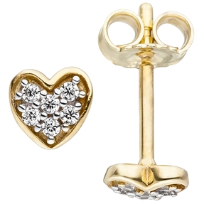 Ohrstecker Ohrringe Herz Herzchen Zirkonia weiß 375 Gold Gelbgold Ohrschmuck Ohrstecker Ohrringe Herz Herzchen Zirkonia weiß 375 Gold Gelbgold Ohrschmuck