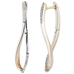 Creolen Ohrringe mit 28 Diamanten Brillanten elegante Form 585 Gold Gelbgold