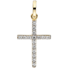 Anhänger Kreuz 19x11,7mm mit weißen Zirkonia 375 Gold Gelbgold Goldkreuz Anhänger Kreuz 19x11,7mm mit weißen Zirkonia 375 Gold Gelbgold Goldkreuz
