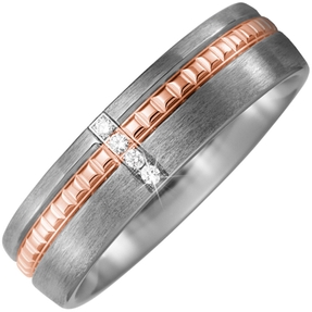 Ring Partnerring aus Titan 4 Diamanten Brillanten mattiert Streifen 750 Rotgold