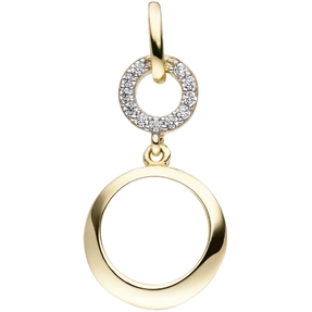 Anhänger Goldanhänger zwei Ringe mit weißen Zirkonia 375 Gold Gelbgold