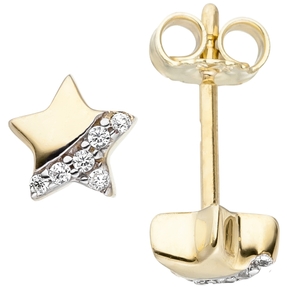 Ohrstecker Stern Sternchen mit weißen Zirkonia 375 Gold Gelbgold Kinderohrringe