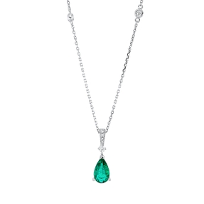 Collier aus 750 Weißgold Smaragd 0,67ct grün 7 Brillanten 0,11ct TW-SI L:45,7cm