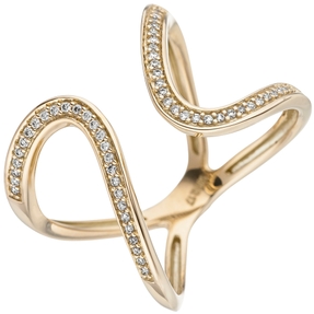 Ring Damenring 2 Schlaufen mit 55 Diamanten Brillanten elegant 585 Gold Gelbgold